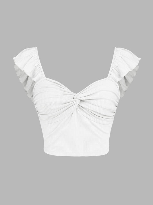 MWB Solid Twist Ruffle Crop Top