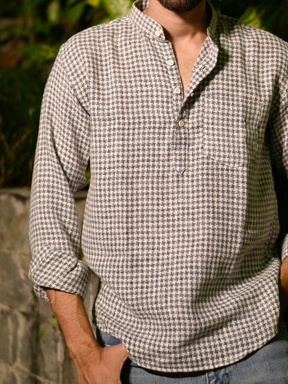 Grey Self Pattern Yarn Dyed Short Kurta