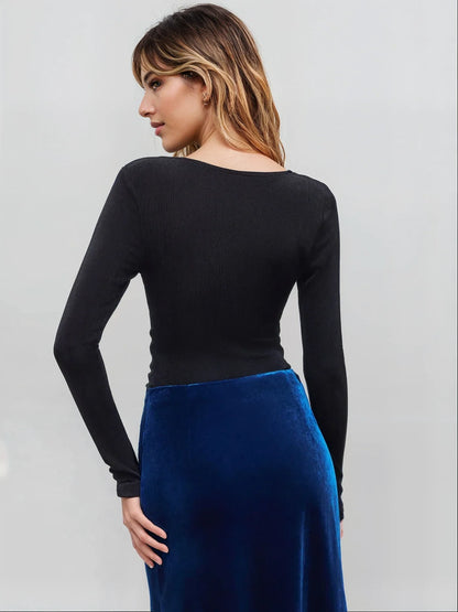 MWB Square Neck Ruched Long Sleeve Top