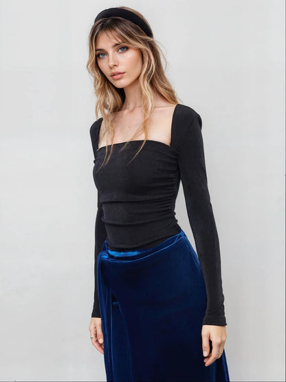 MWB Square Neck Ruched Long Sleeve Top