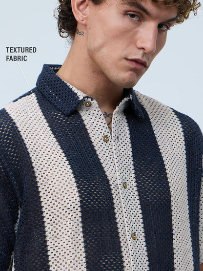 Open-Knit Shirt: Navy Stripes