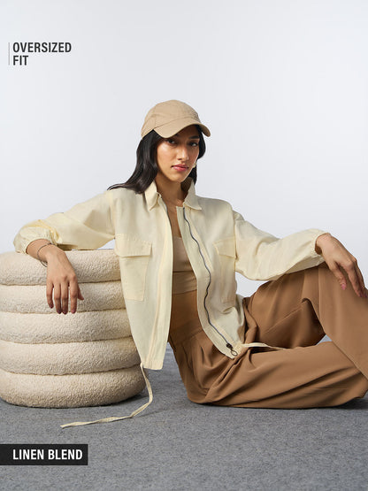 Cotton Linen Shacket: Off-White