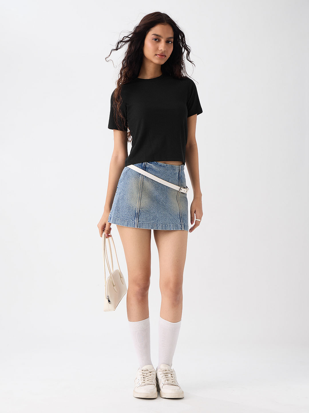 Ribbed T-shirt: Black