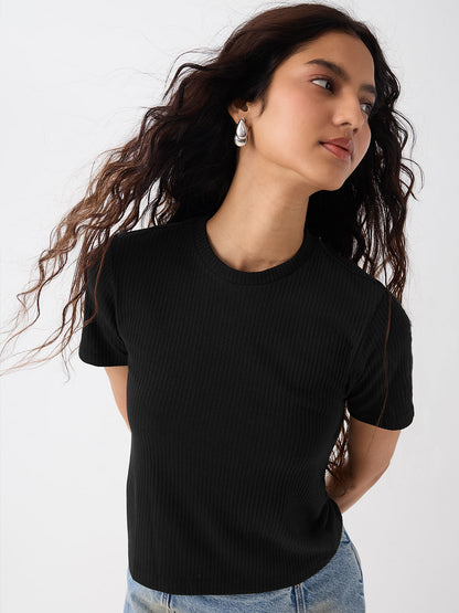 Ribbed T-shirt: Black