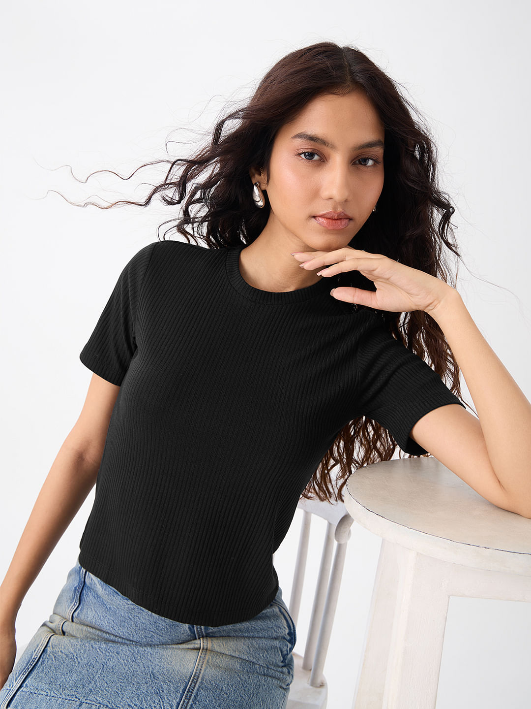 Ribbed T-shirt: Black