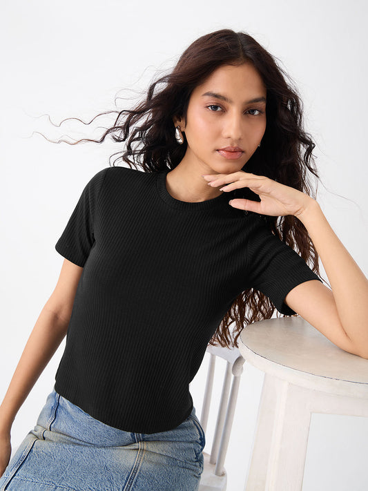 Ribbed T-shirt: Black