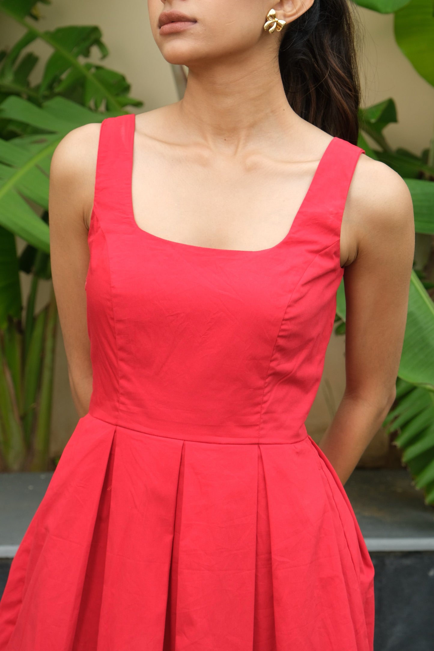 Pleated Midi Dress (Red)