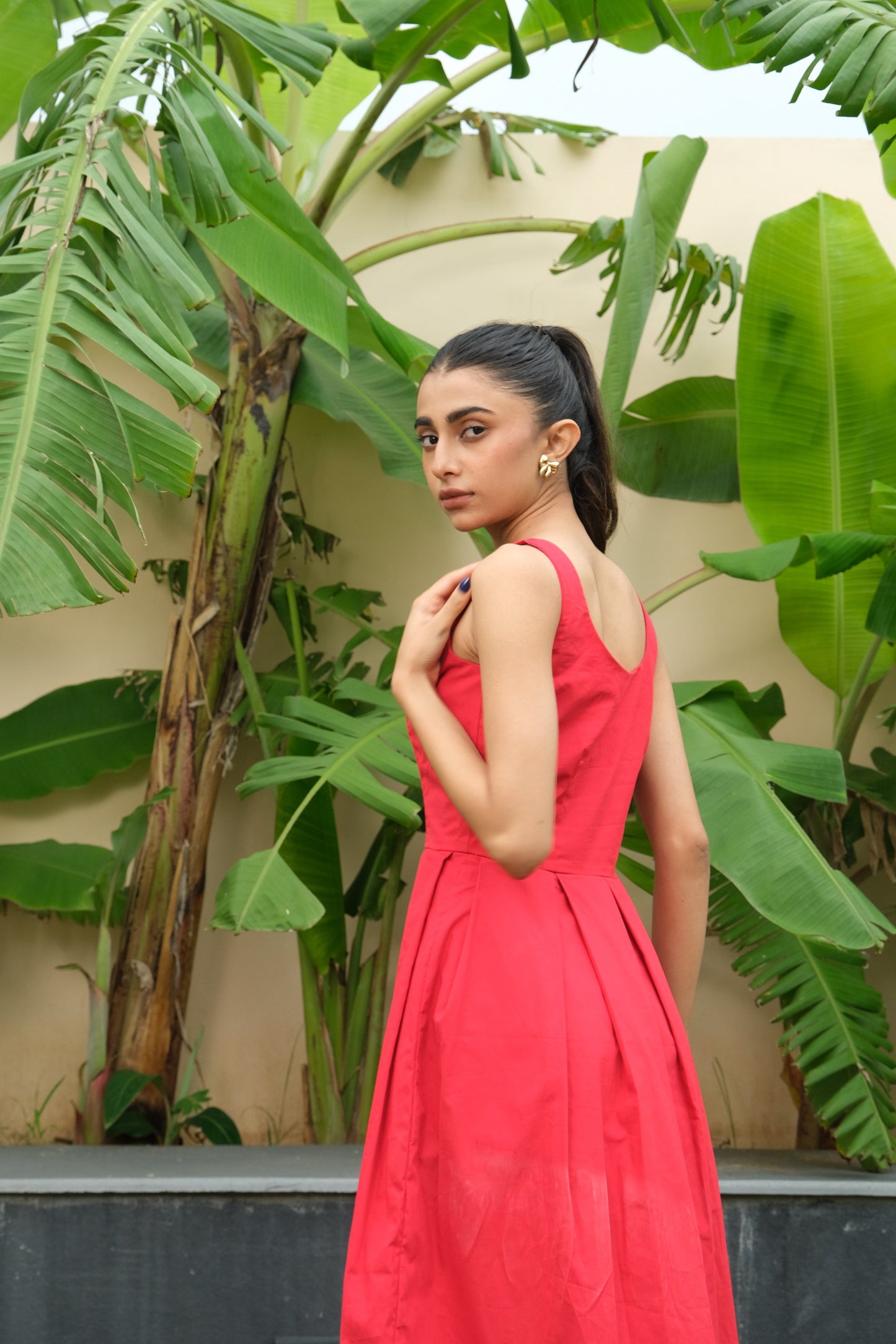 Pleated Midi Dress (Red)