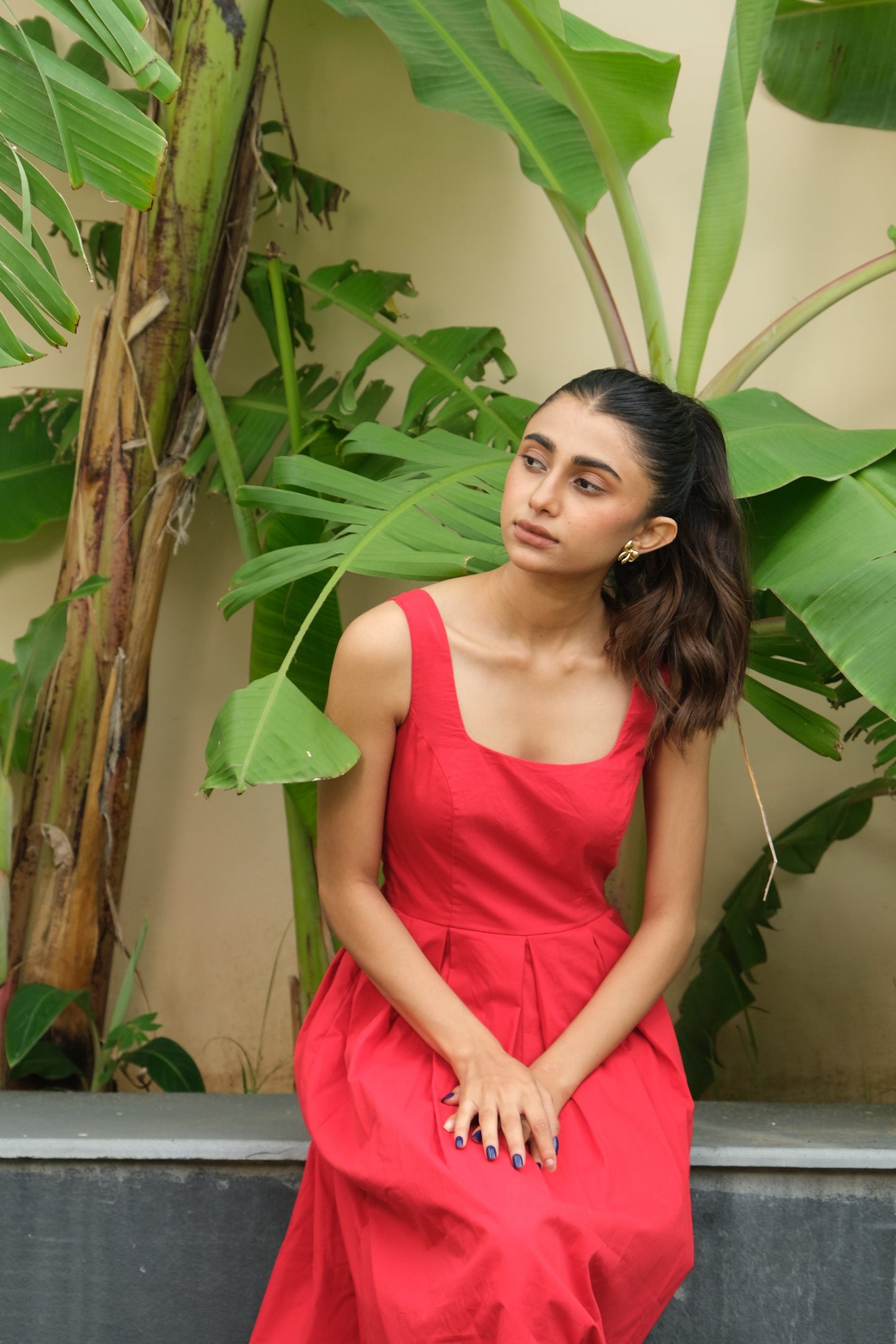 Pleated Midi Dress (Red)