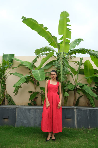 Pleated Midi Dress (Red)