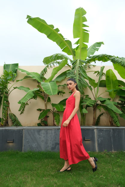 Pleated Midi Dress (Red)