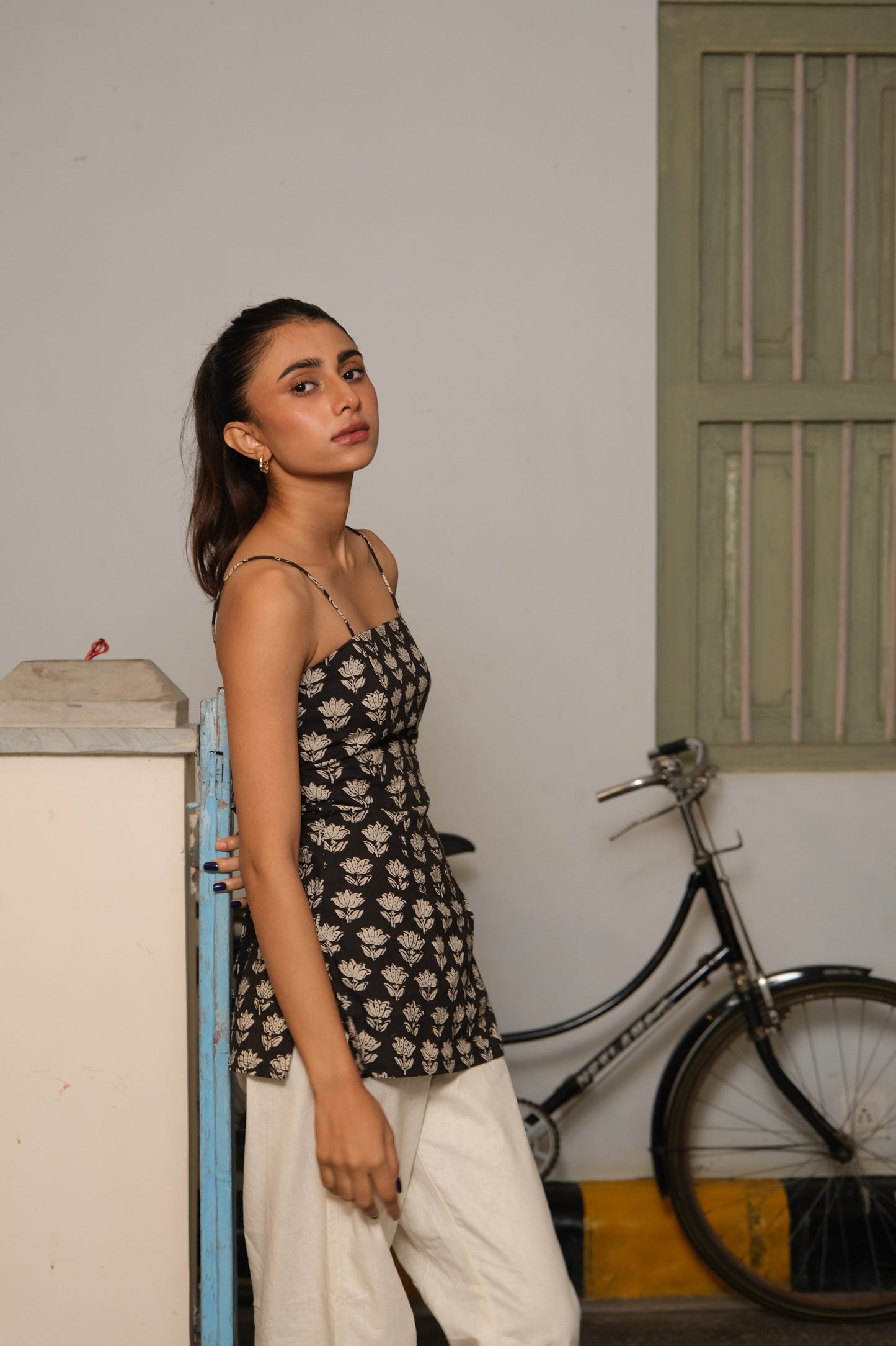 Noodle Strap Corset Kurti (Black)