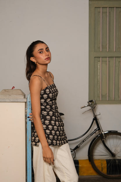 Noodle Strap Corset Kurti (Black)