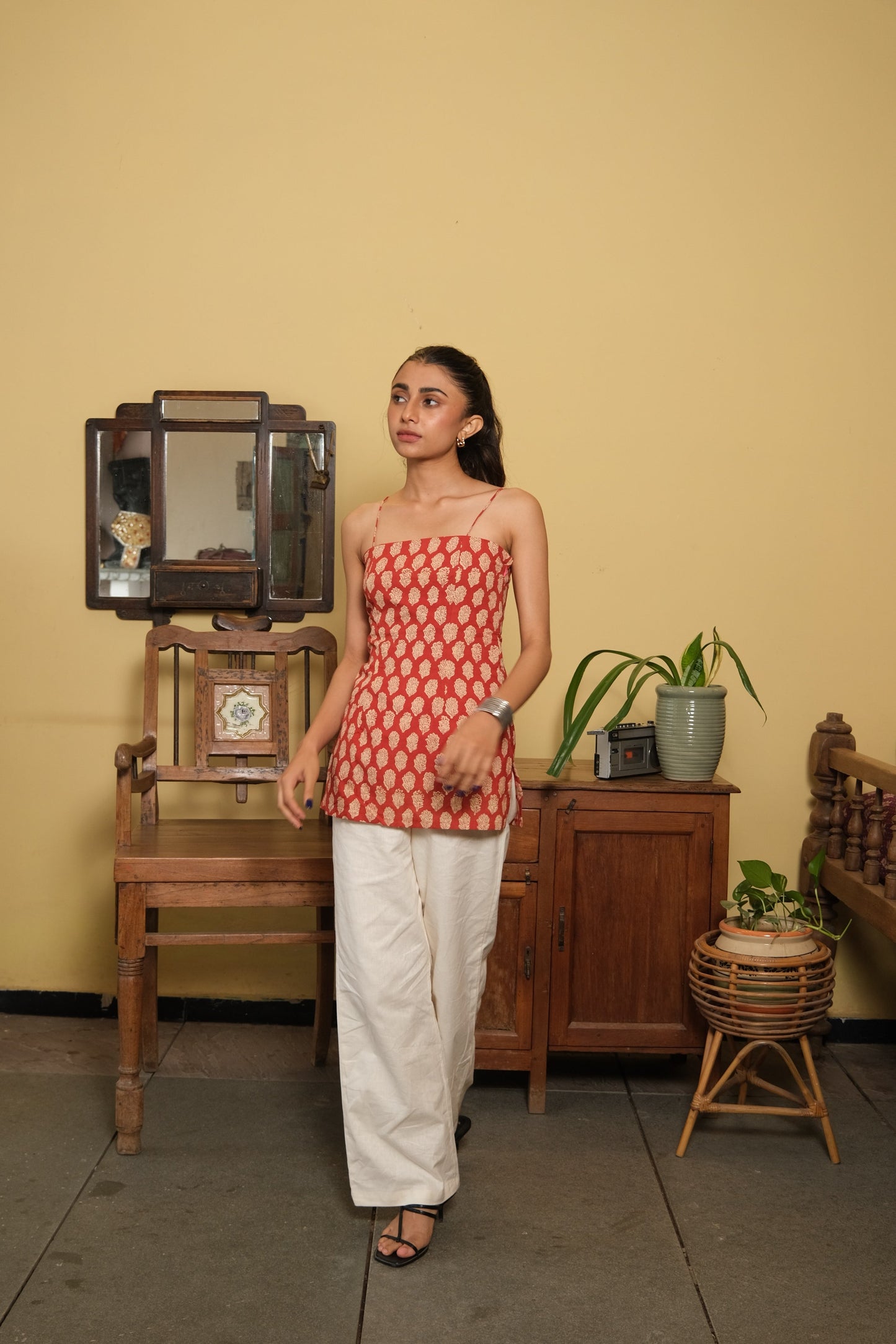 Noodle Strap Corset Kurti (Red)