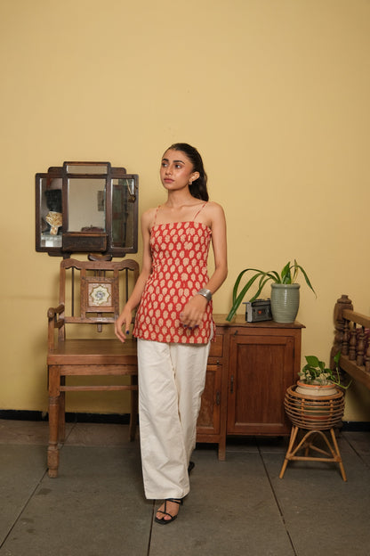 Noodle Strap Corset Kurti (Red)