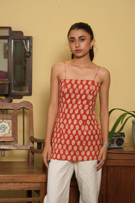 Noodle Strap Corset Kurti (Red)