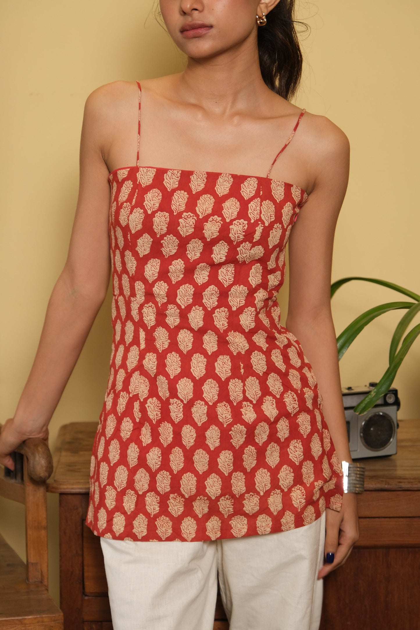 Noodle Strap Corset Kurti (Red)