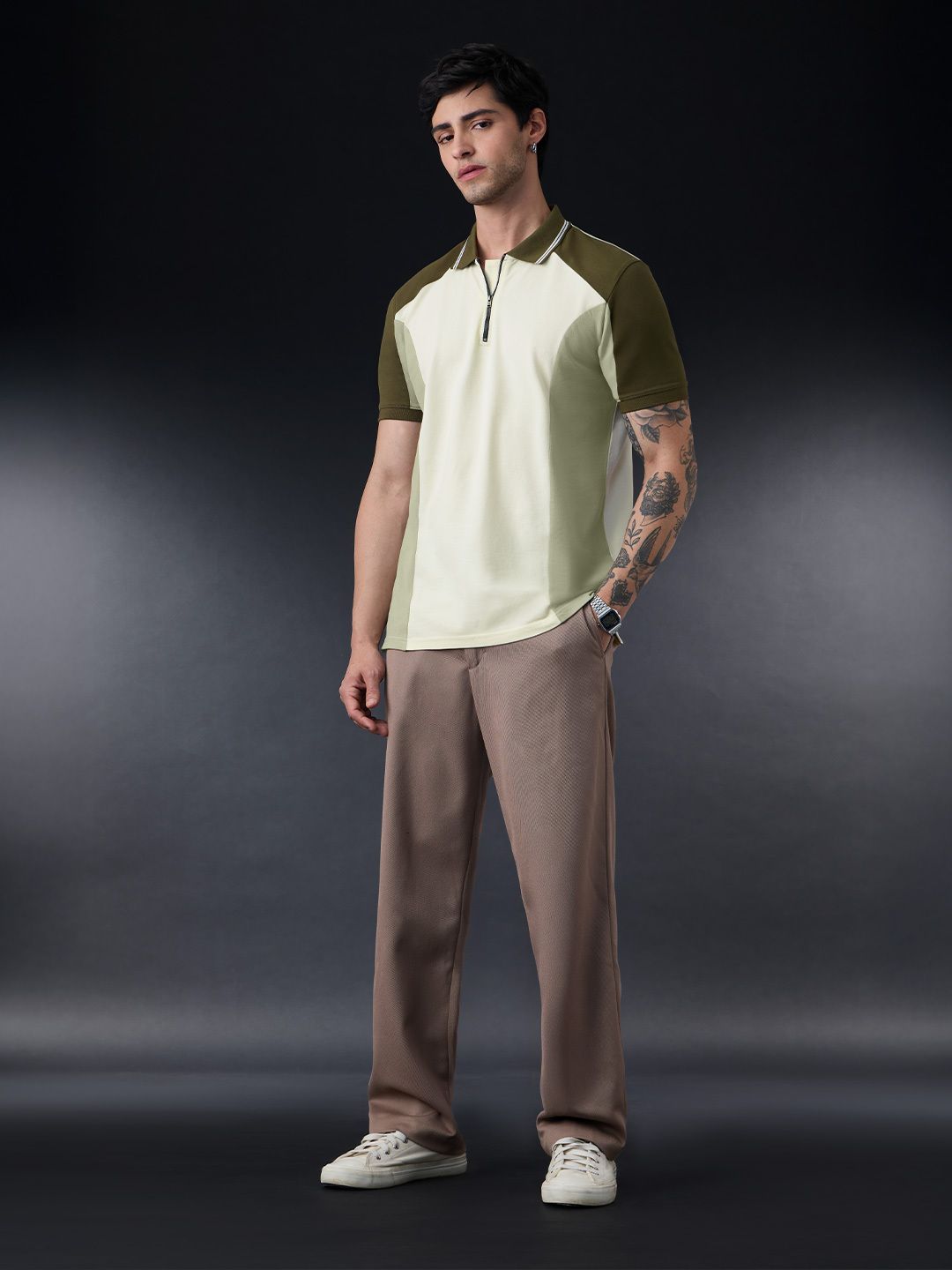 Colourblock Polo: Matcha