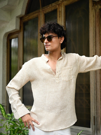 Tan Self Pattern Yarn Dyed Short Kurta