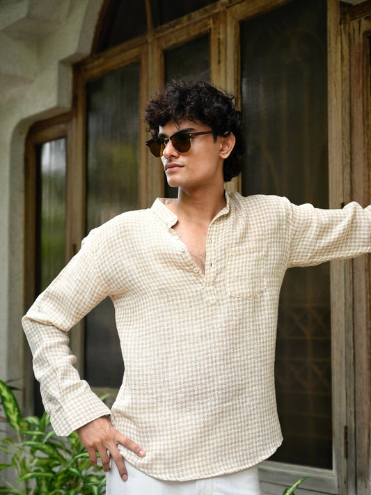 Tan Self Pattern Yarn Dyed Short Kurta