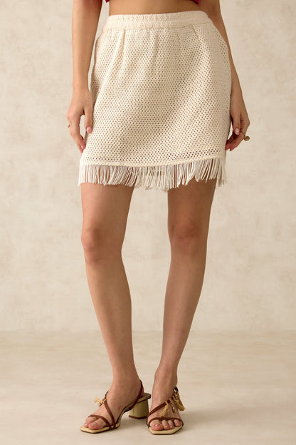 100% Cotton Crochet Mini Skirt With Fringes