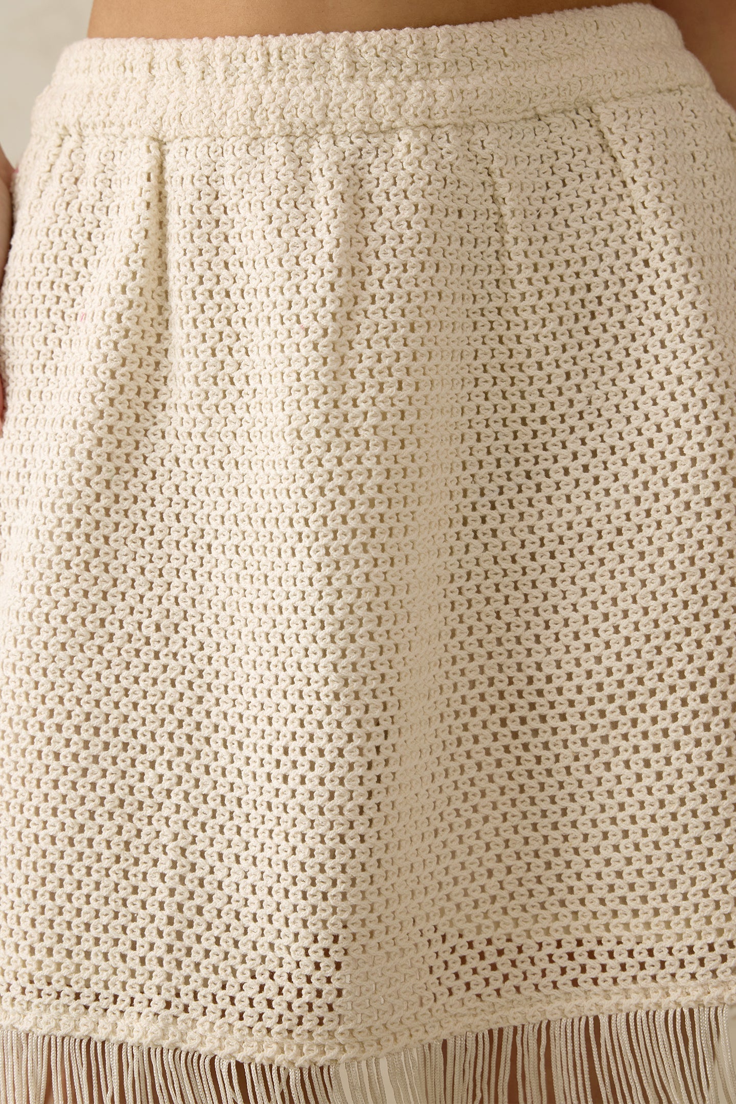 100% Cotton Crochet Mini Skirt With Fringes