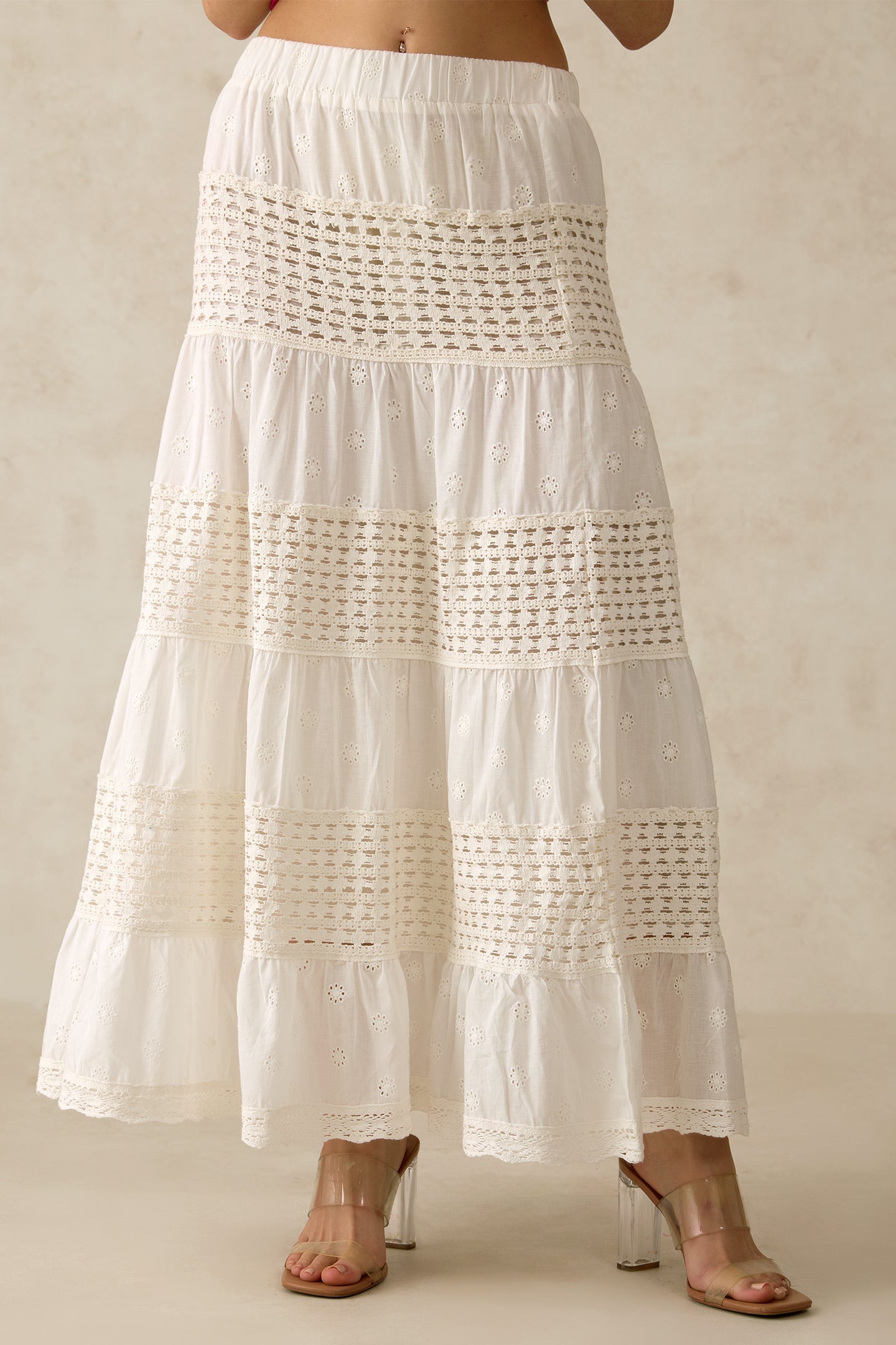 100% Cotton Gathered Hem Crochet Skirt