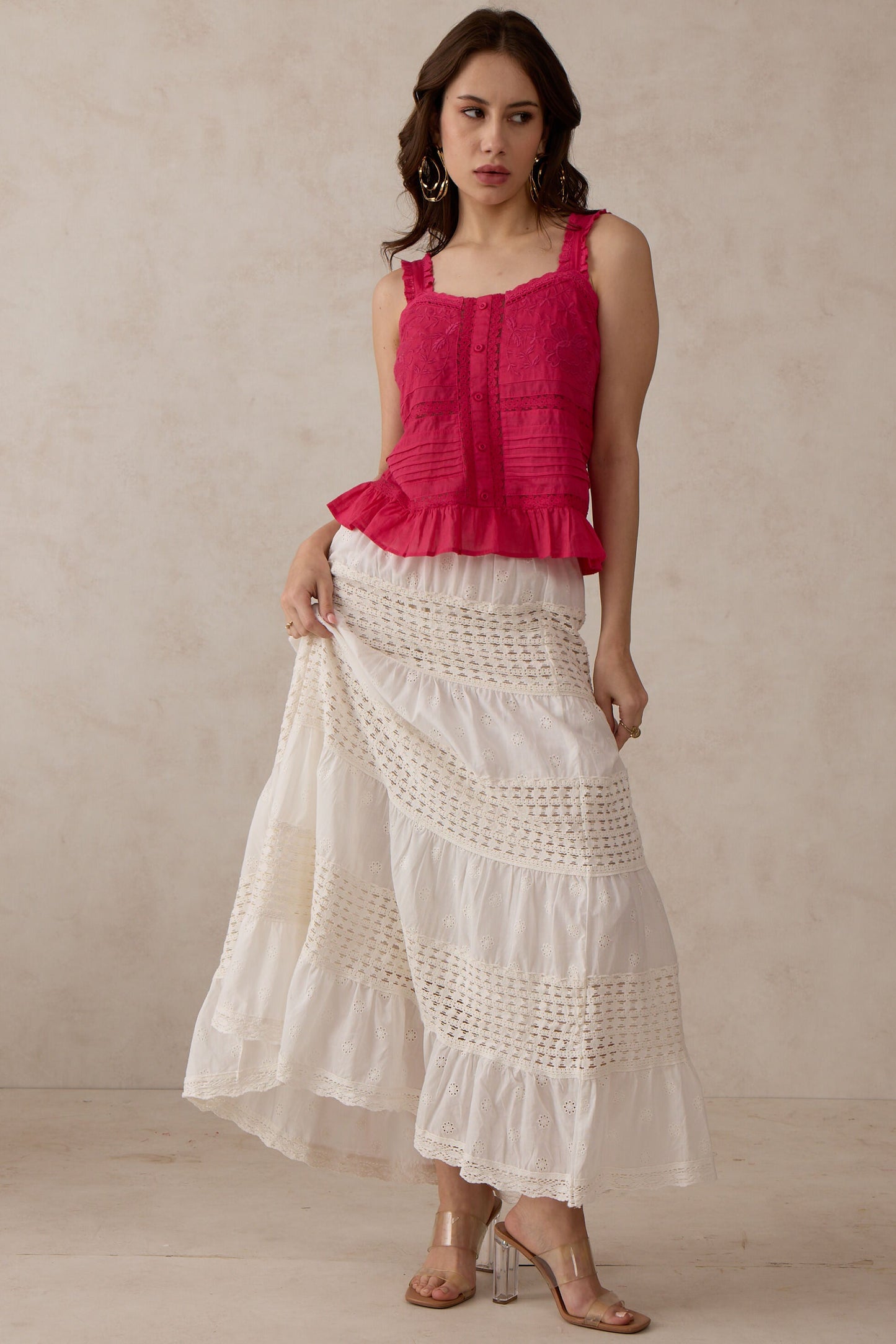 100% Cotton Gathered Hem Crochet Skirt