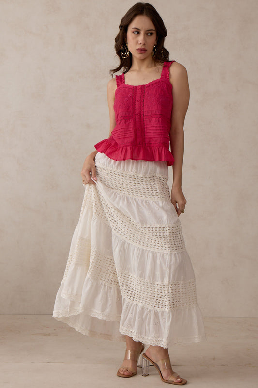 100% Cotton Gathered Hem Crochet Skirt