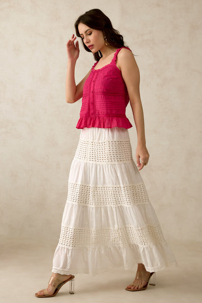 100% Cotton Gathered Hem Crochet Skirt