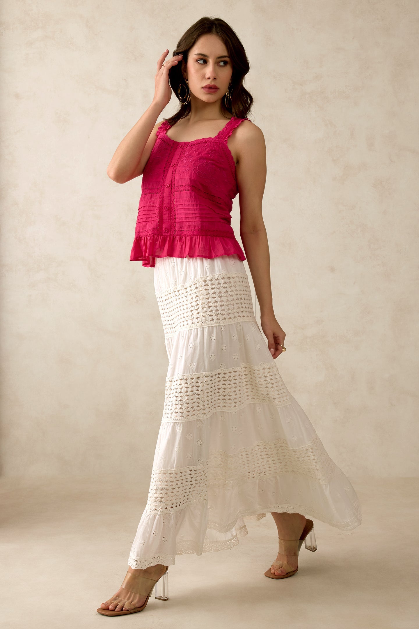 100% Cotton Gathered Hem Crochet Skirt