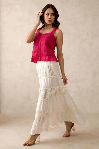 100% Cotton Gathered Hem Crochet Skirt