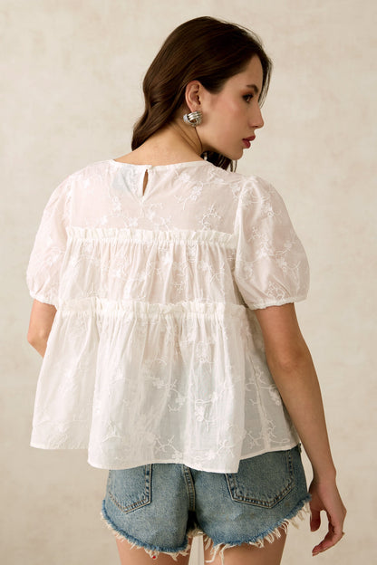 Embroidered Top With Ruffles