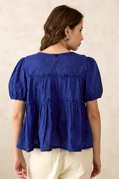 Embroidered Ruffled Top