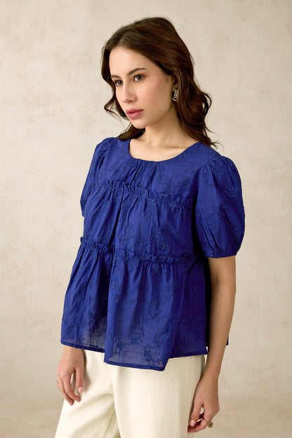 Embroidered Ruffled Top