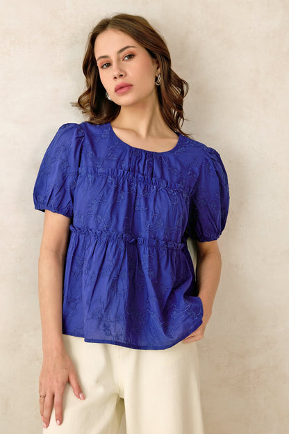 Embroidered Ruffled Top