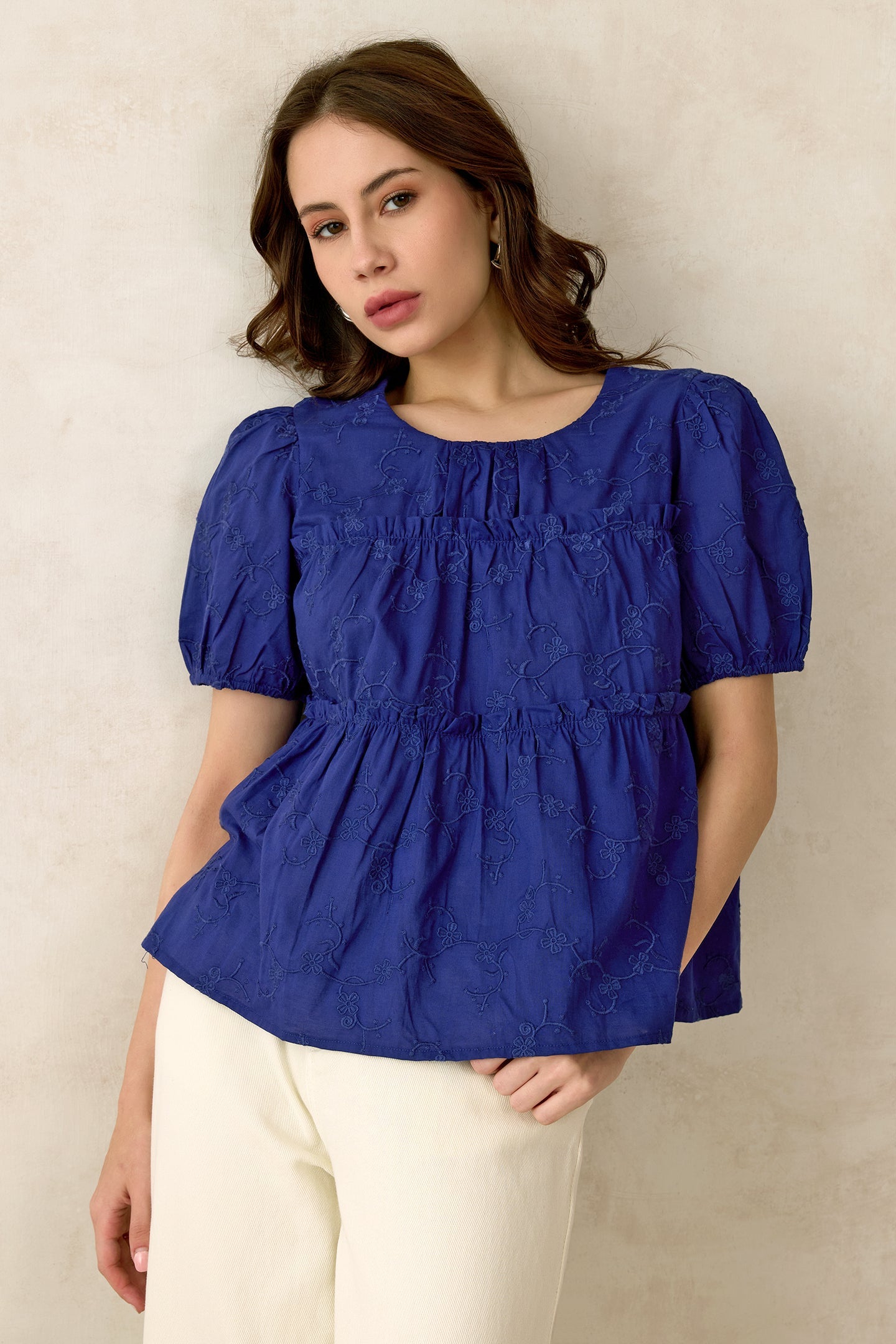 Embroidered Ruffled Top