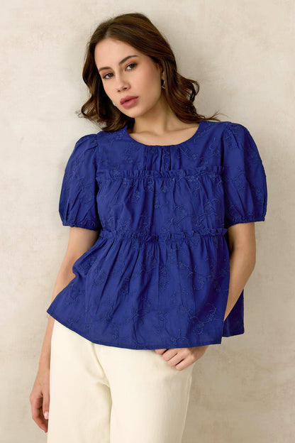 Embroidered Ruffled Top
