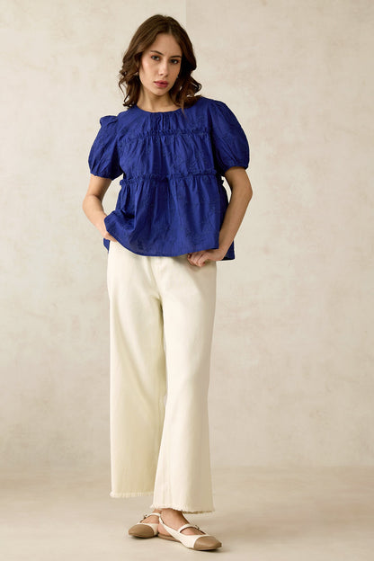 Embroidered Ruffled Top