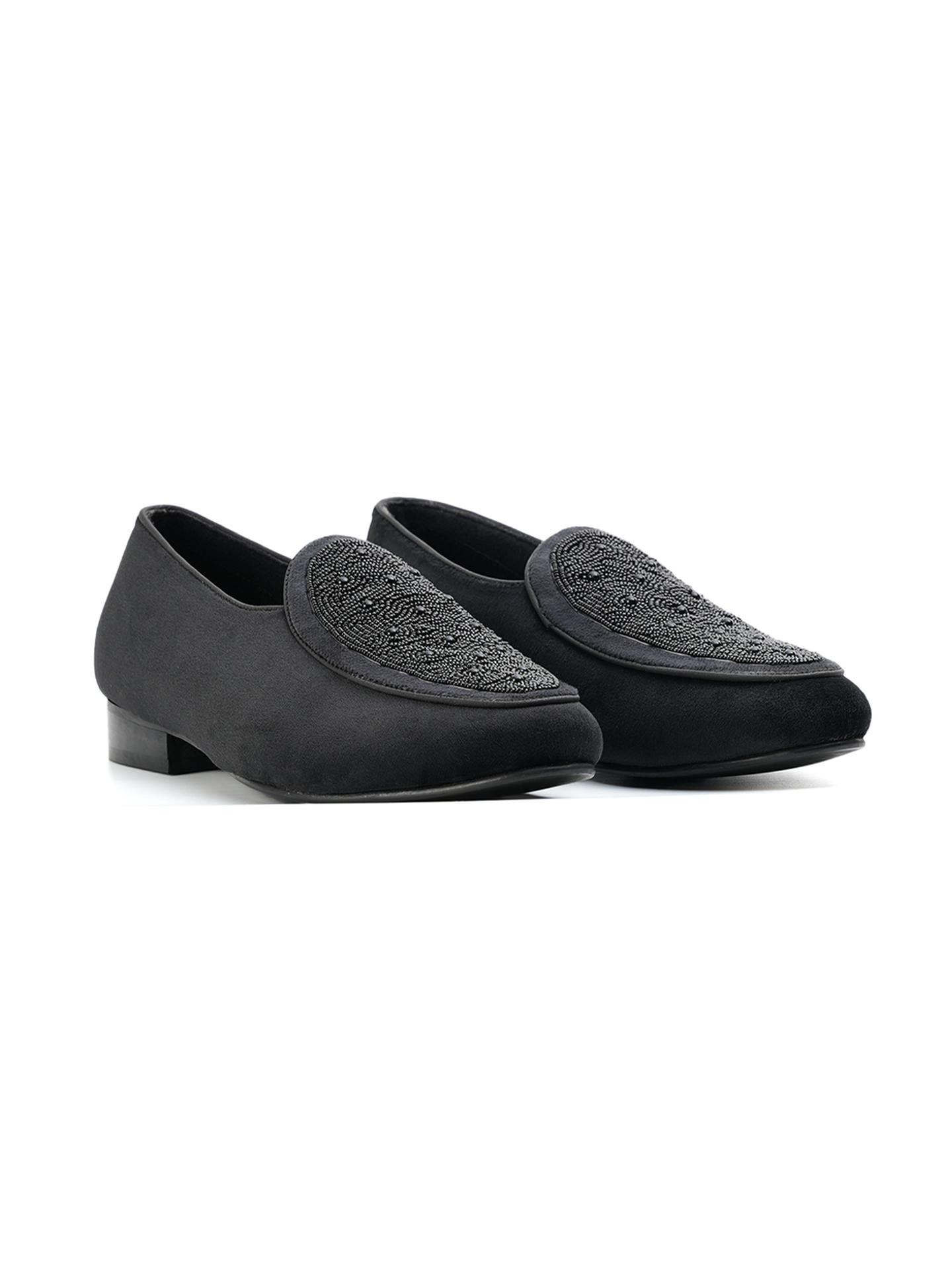 Monkstory Hand-Beaded Slip-ons - Black