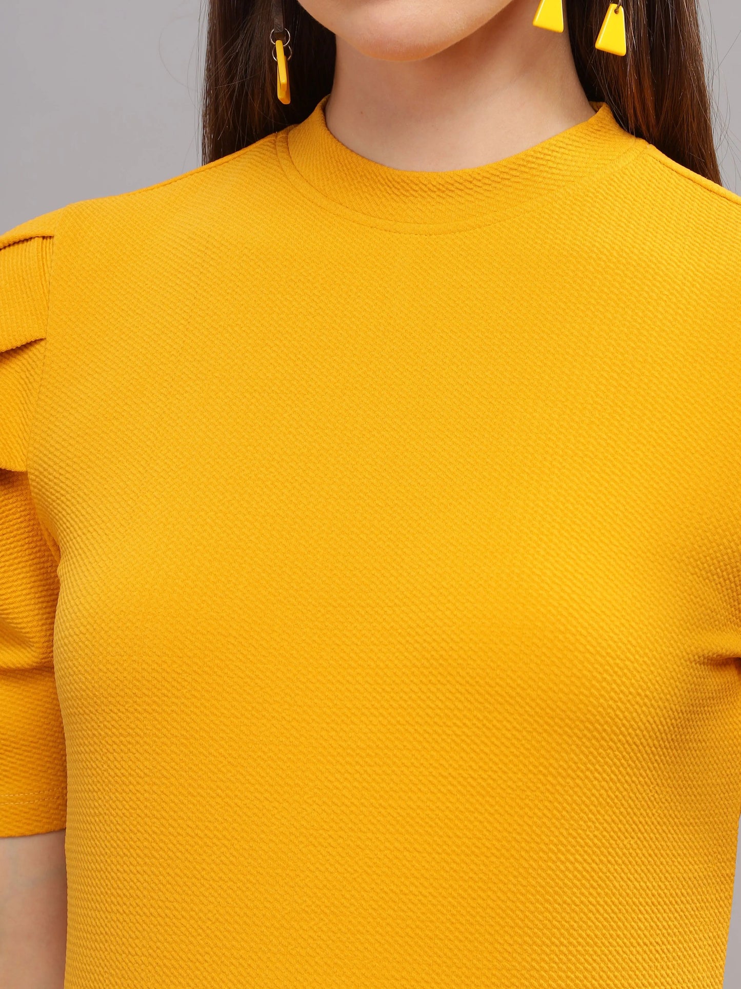 Women Karara Top, Short Sleeve, Polyester, Mustard