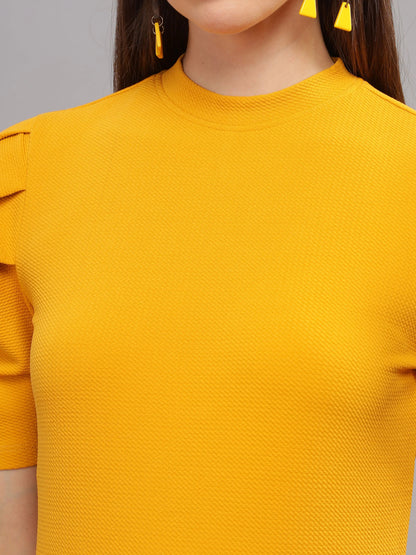 Women Karara Top, Short Sleeve, Polyester, Mustard