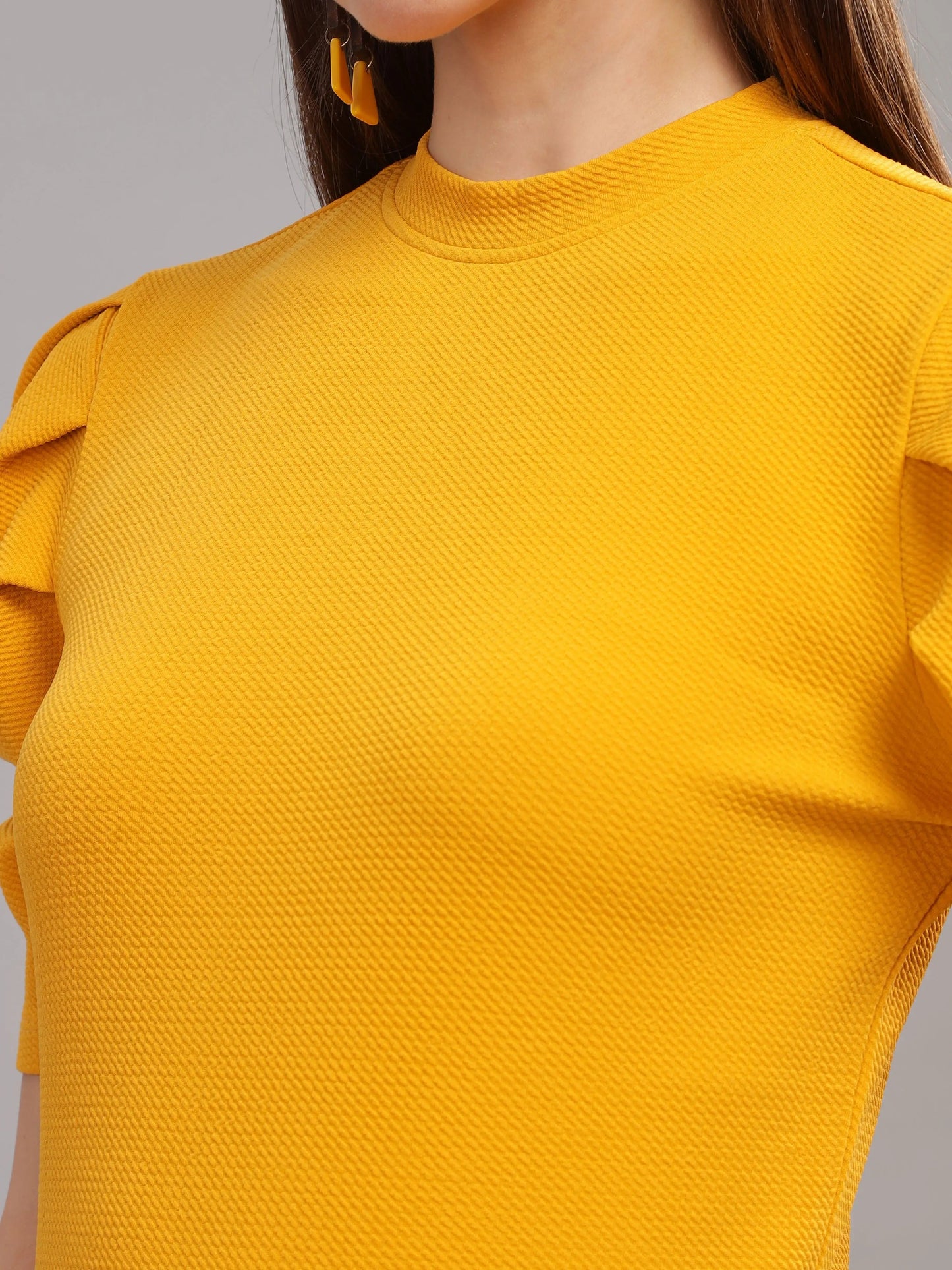 Women Karara Top, Short Sleeve, Polyester, Mustard