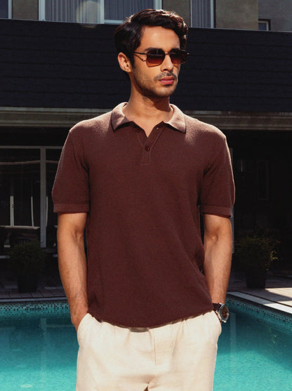 3D Knit Cotton Polo Regular Fit - Deep Mocha