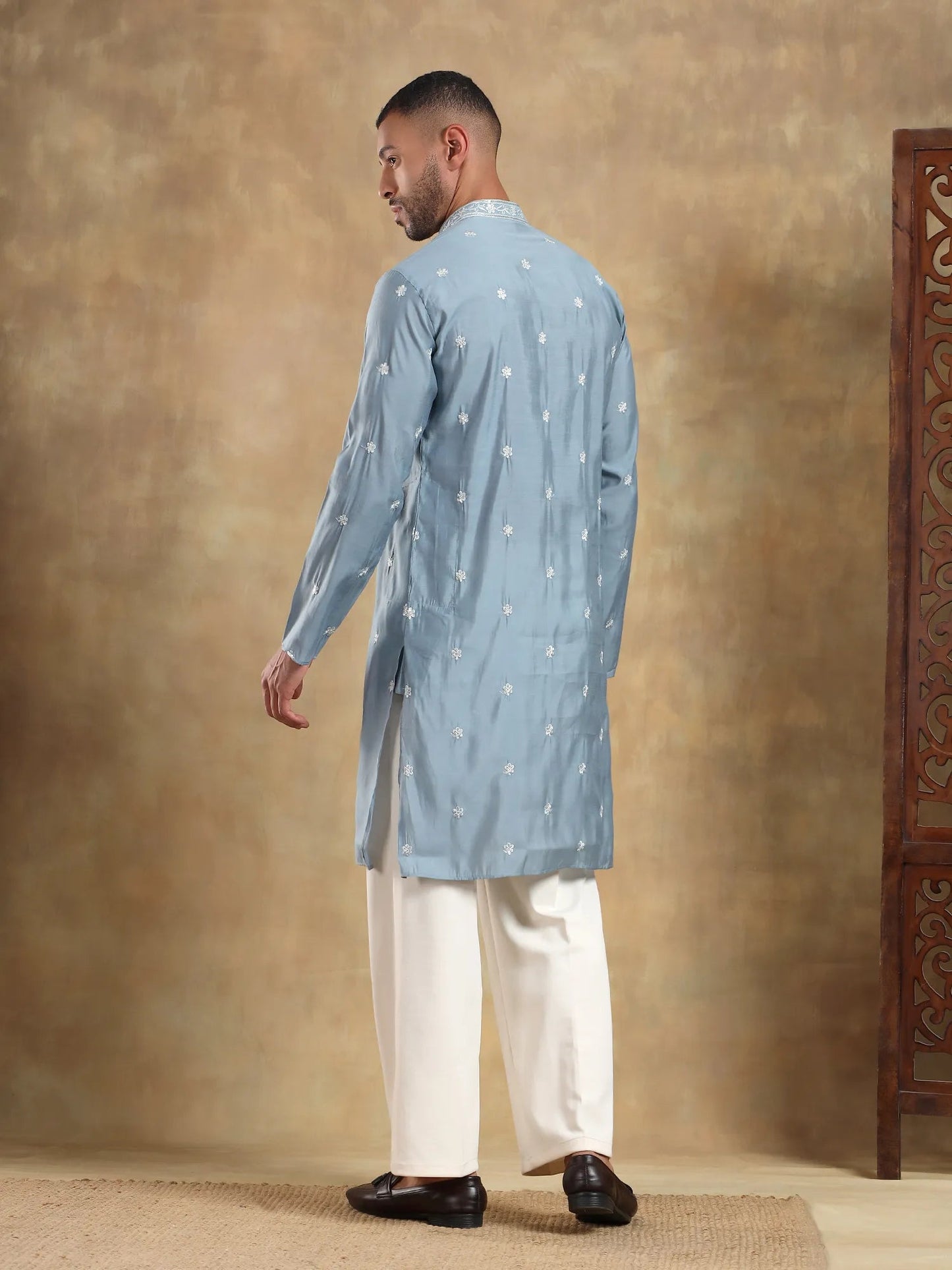 Blue Embroidered Long Kurta