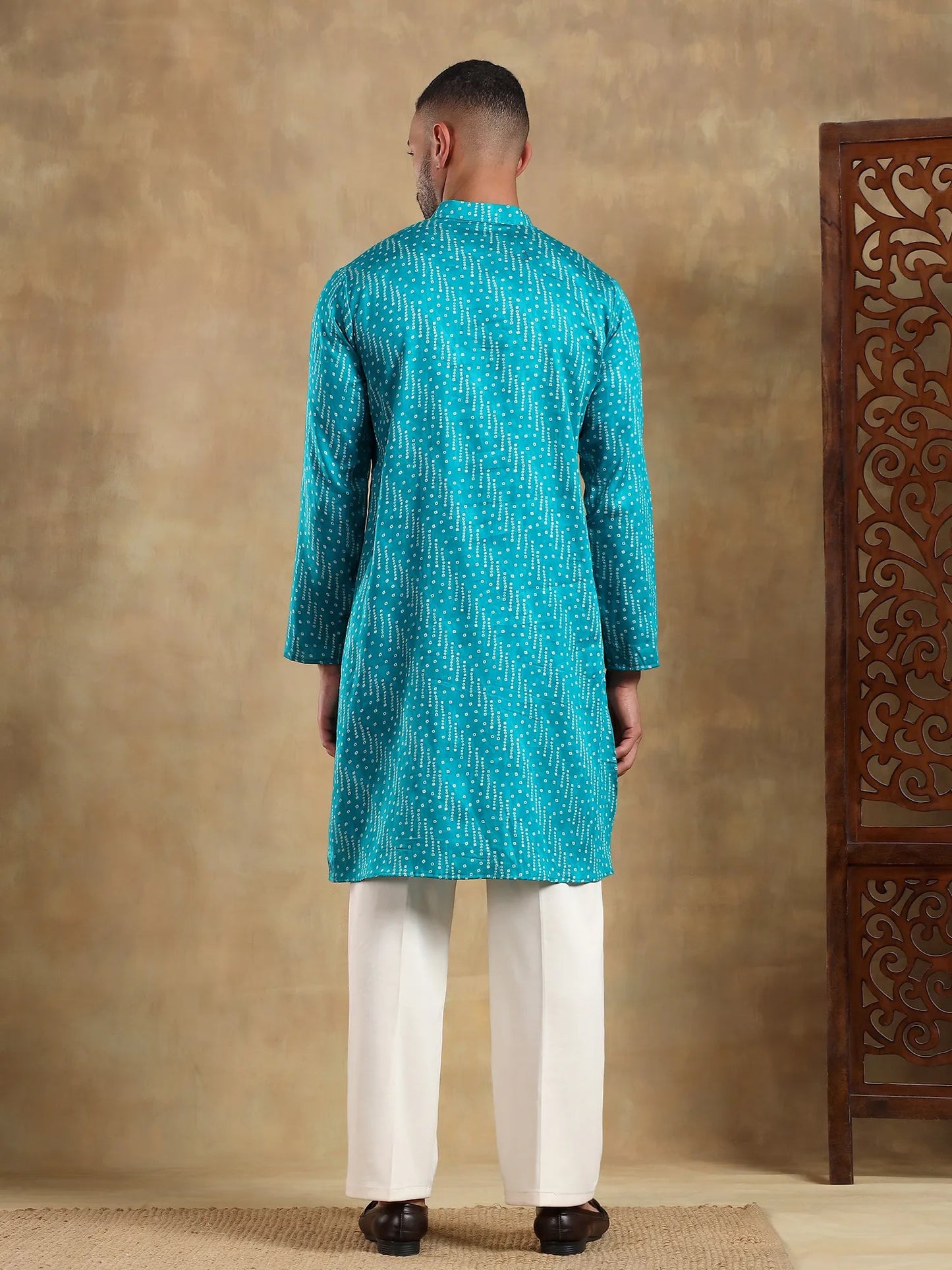 Sky Blue Bandhani Printed Long Kurta