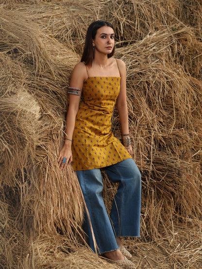 Mustard  Noodle Strap Corset Kurti