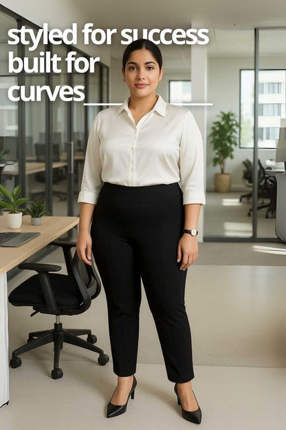 Plus Size Black Tummy Shaper Straight Fit Pants