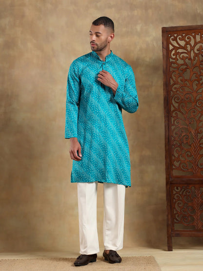 Sky Blue Bandhani Printed Long Kurta