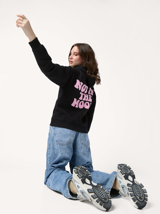 Black Back Bold Graphic Hooded Fleece Sweatshirt